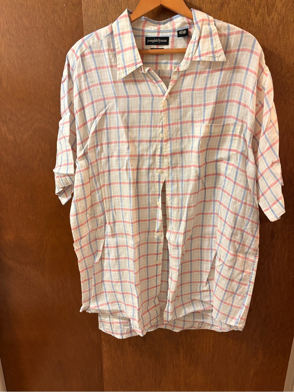 Joseph Abboud Men's Cream Plaid Short-Sleeve Shirt(npt)